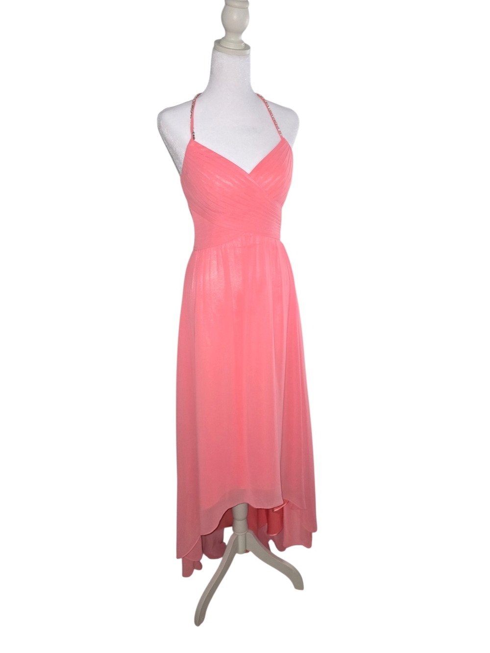Cinderella Coral Pink Halter High-Low Maxi Dress